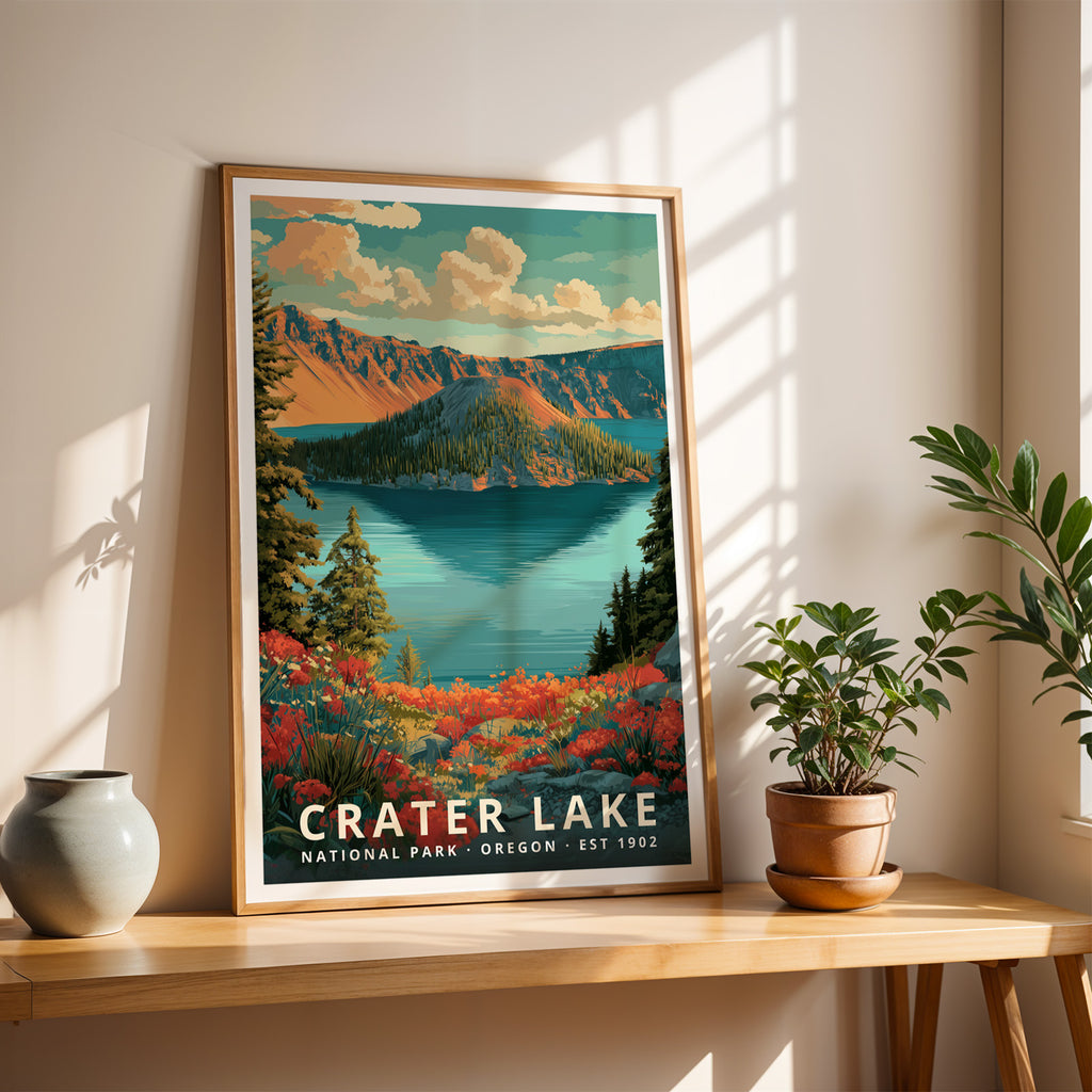 Crater Lake National Park Retro Art Print