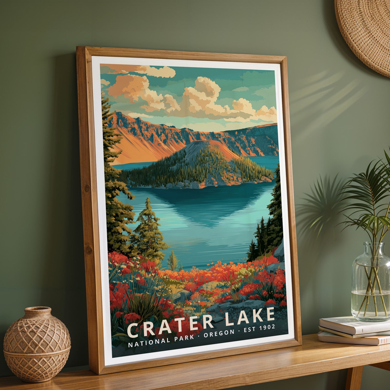 Crater Lake National Park Retro Art Print