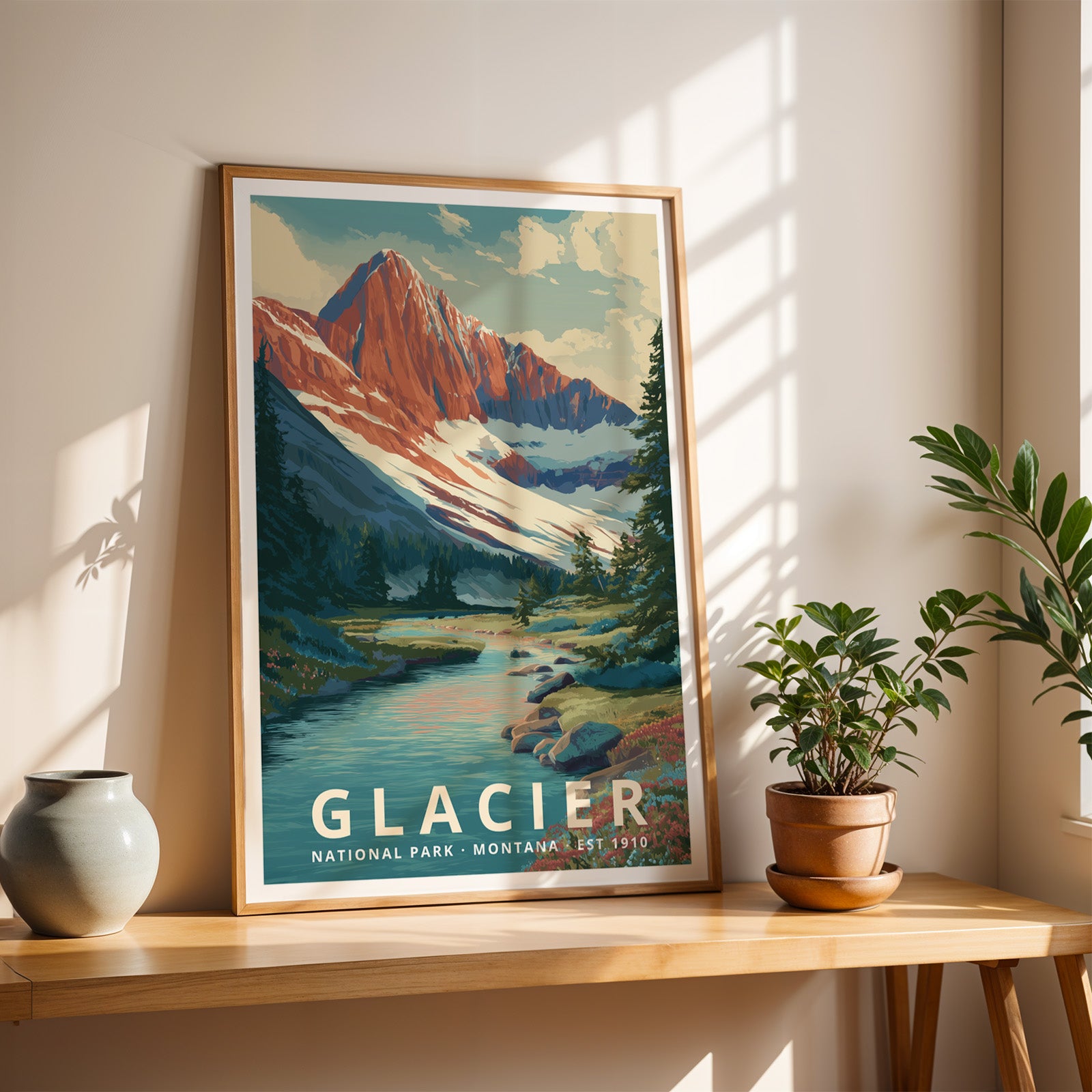 Glacier National Park Retro Art Print