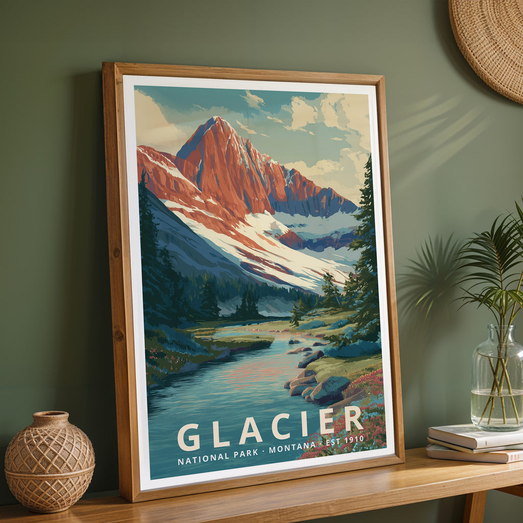 Glacier National Park Retro Art Print