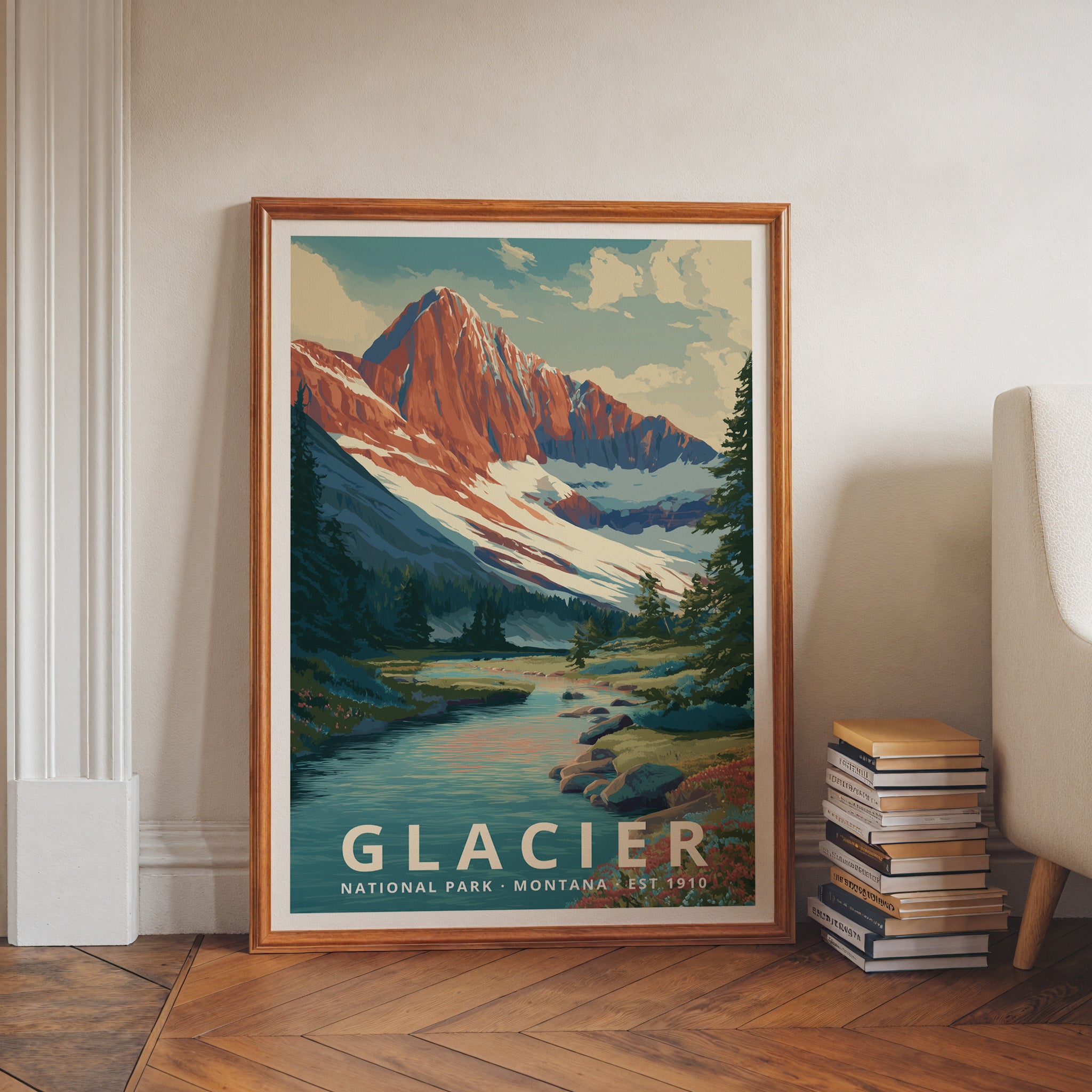 Glacier National Park Retro Art Print