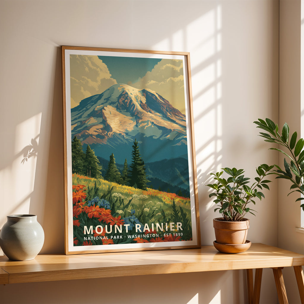 Mount Rainier National Park Retro Art Print