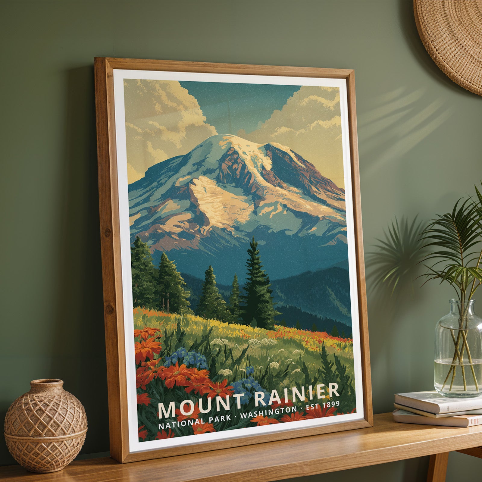 Mount Rainier National Park Retro Art Print