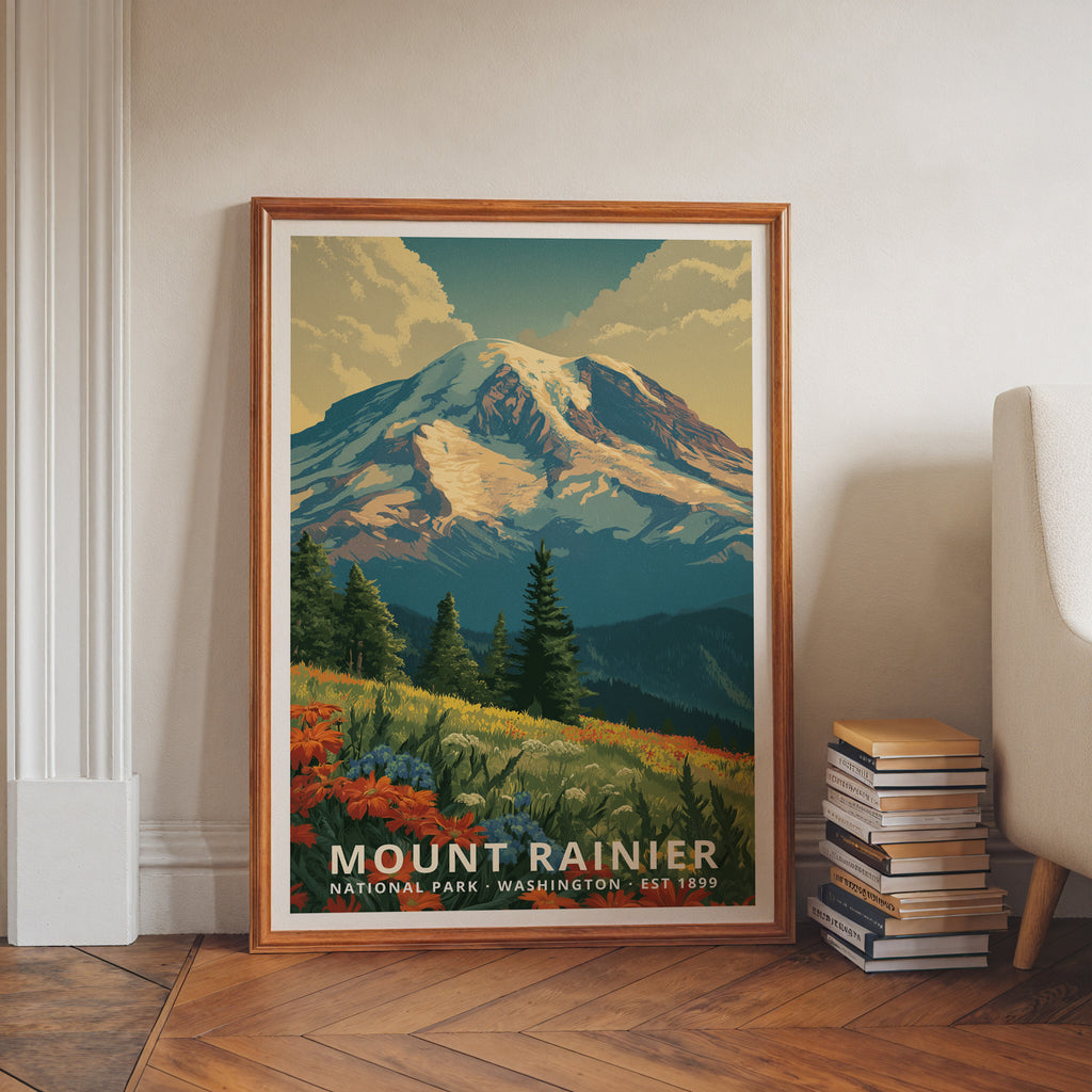 Mount Rainier National Park Retro Art Print