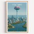 Colombo Sri Lanka travel poster in a natural wood frame, shown against a clean white wall