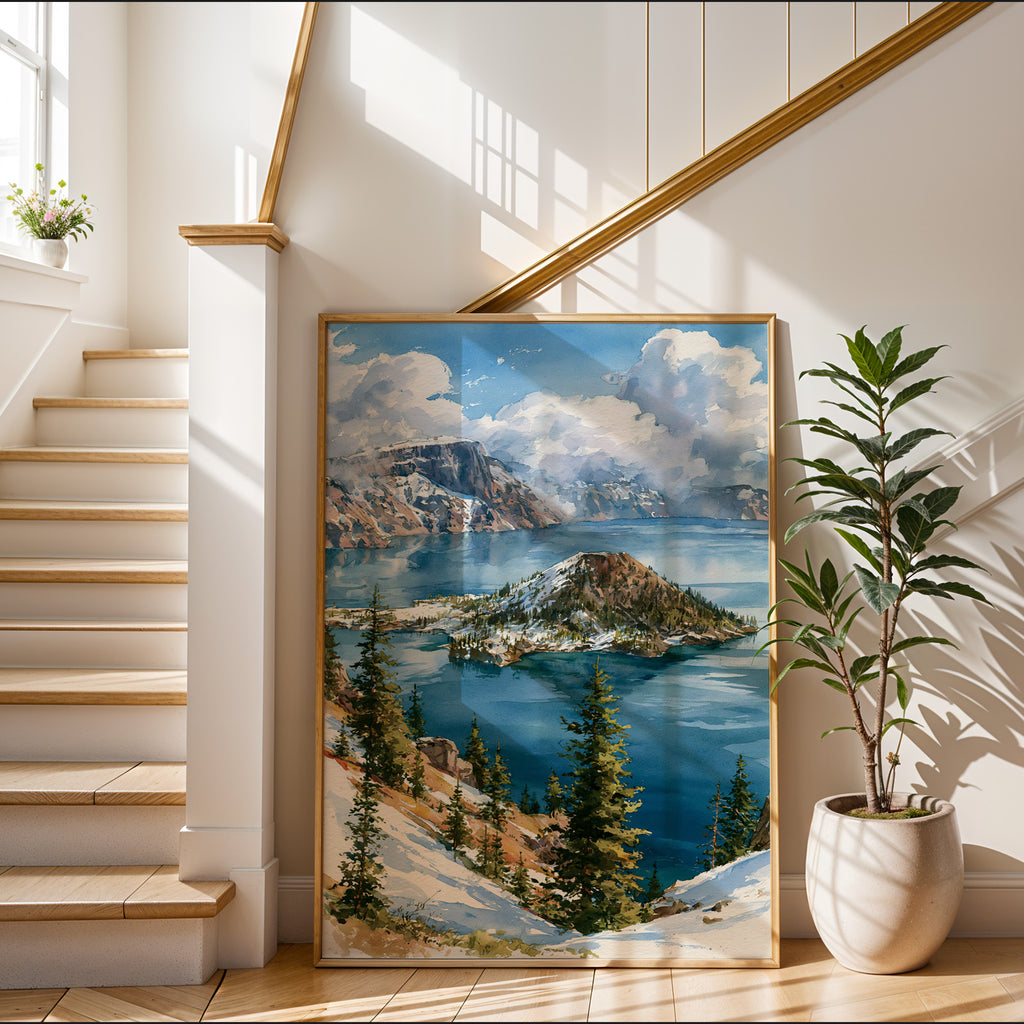 Crater Lake National Park Watercolor Art