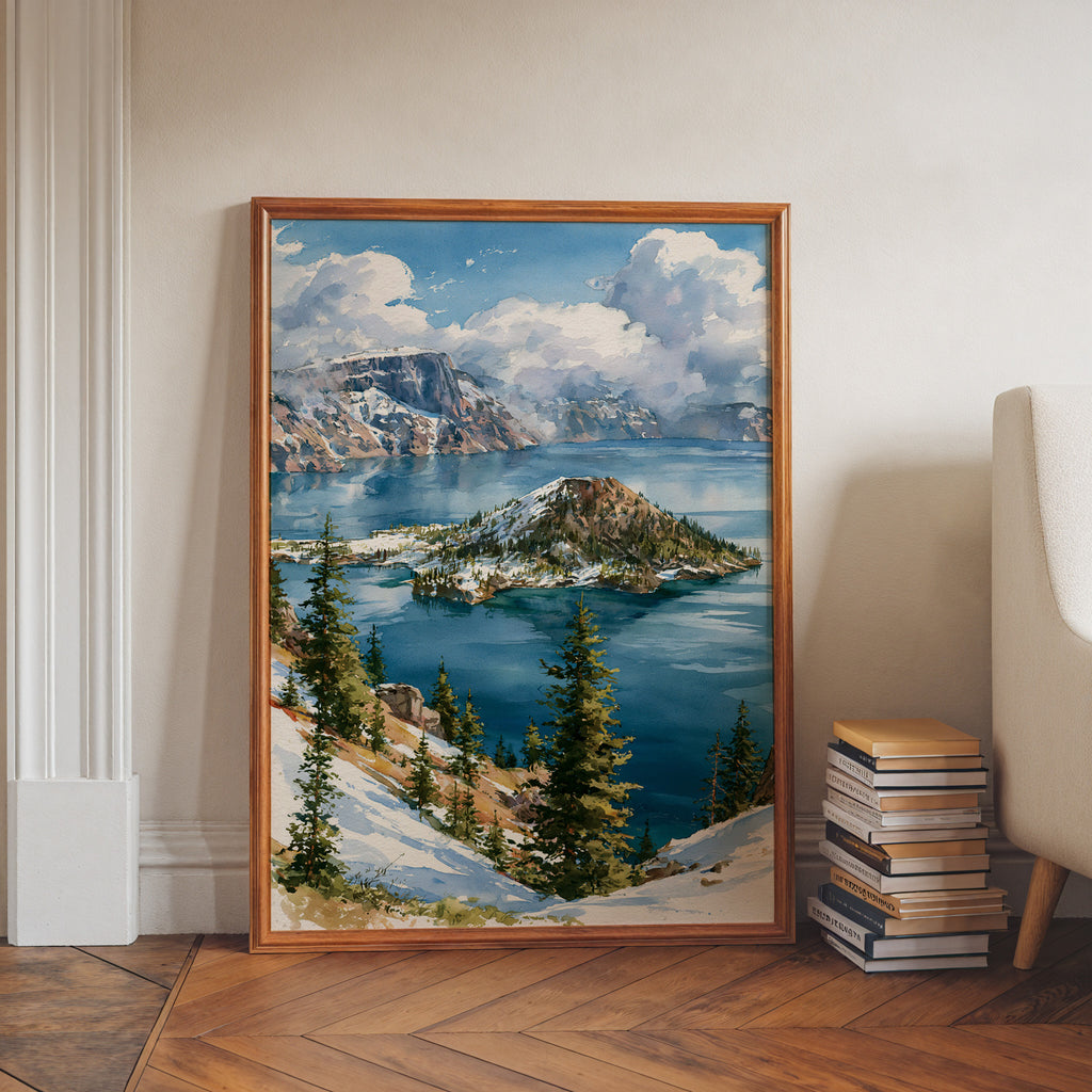 Crater Lake National Park Watercolor Art