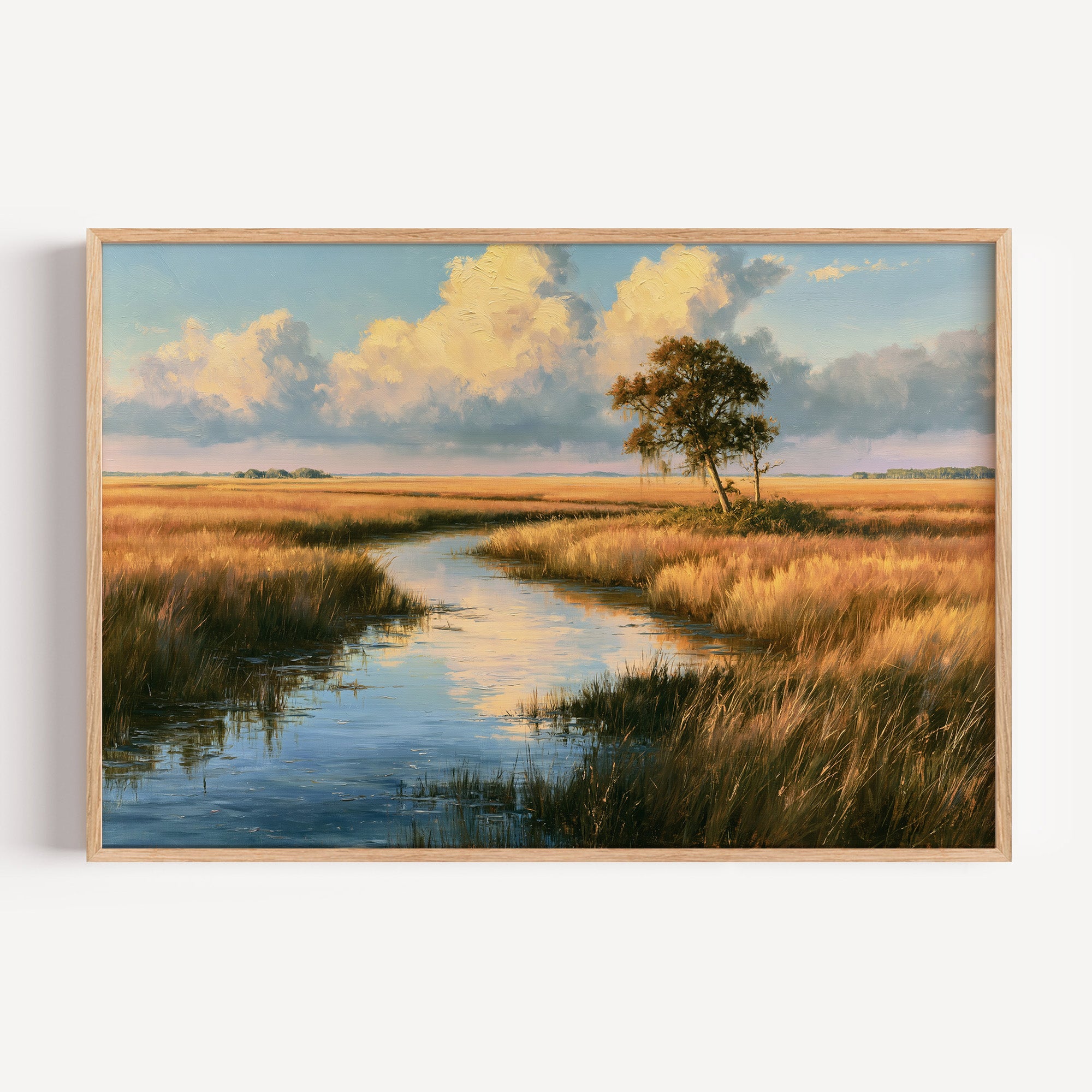 Everglades National Park classical oil painting print in an oak frame: a creek through golden sawgrass