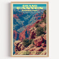 Mather Point Grand Canyon vintage poster in a light oak frame on a plain white wall