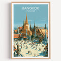 Grand Palace Bangkok Thailand travel poster in a natural wood frame, shown against a clean white wall