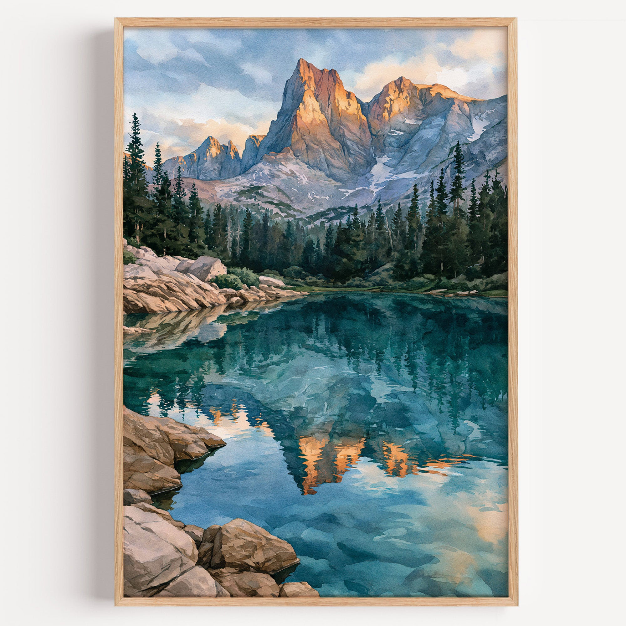 Great Basin National Park watercolor art print: Wheeler Peak in alpenglow reflected in a clear alpine lake