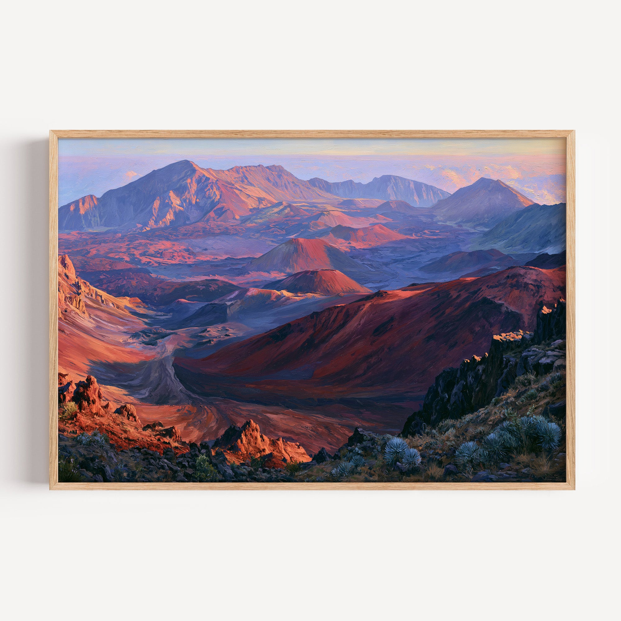Haleakala National Park classical oil painting print in an oak frame: cinder cones at sunrise