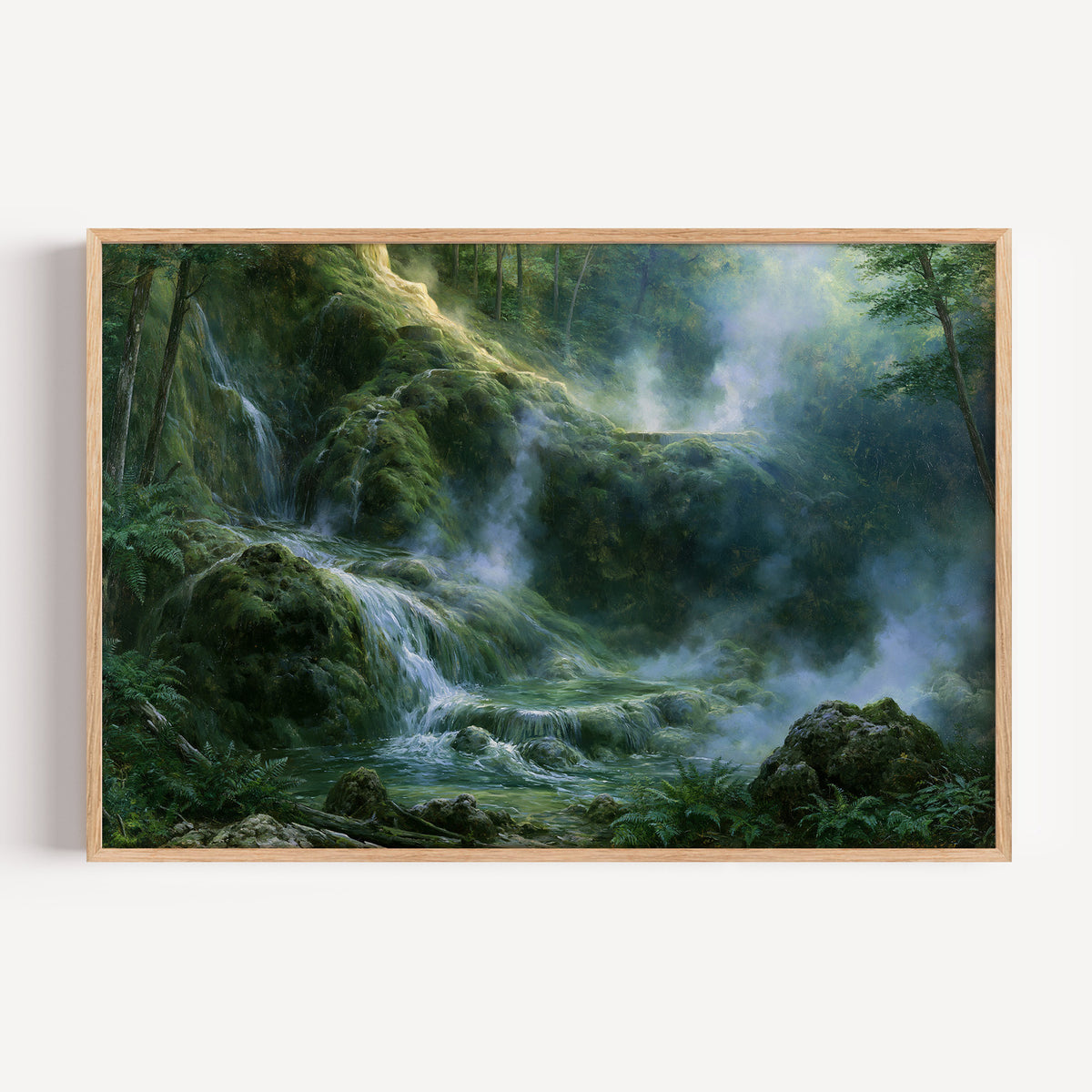Hot Springs National Park classical oil painting print in an oak frame: travertine cascades in forest