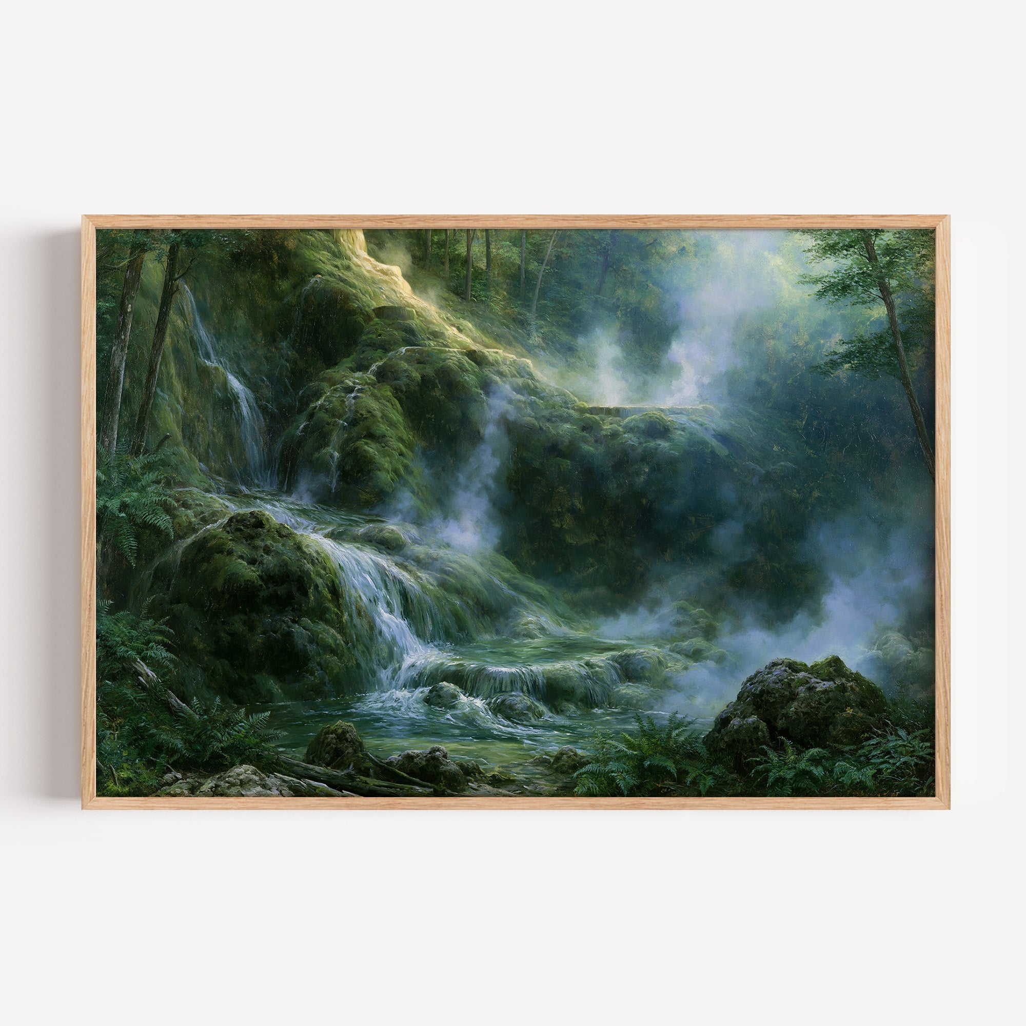 Hot Springs National Park classical oil painting print in an oak frame: travertine cascades in forest