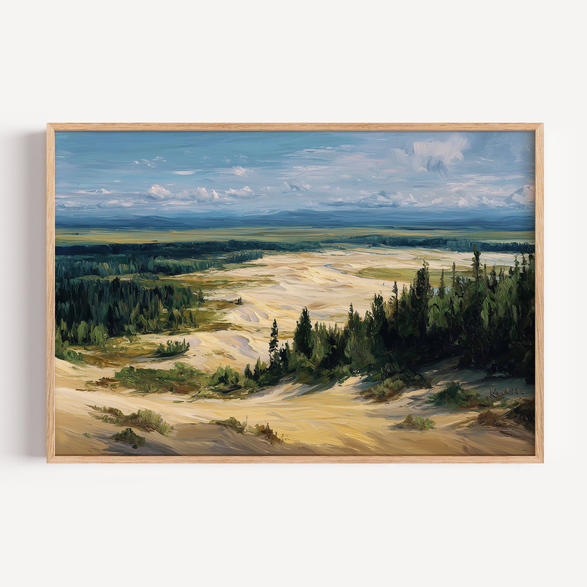 Kobuk Valley National Park oil painting print in an oak frame: arctic dunes and spruce forest
