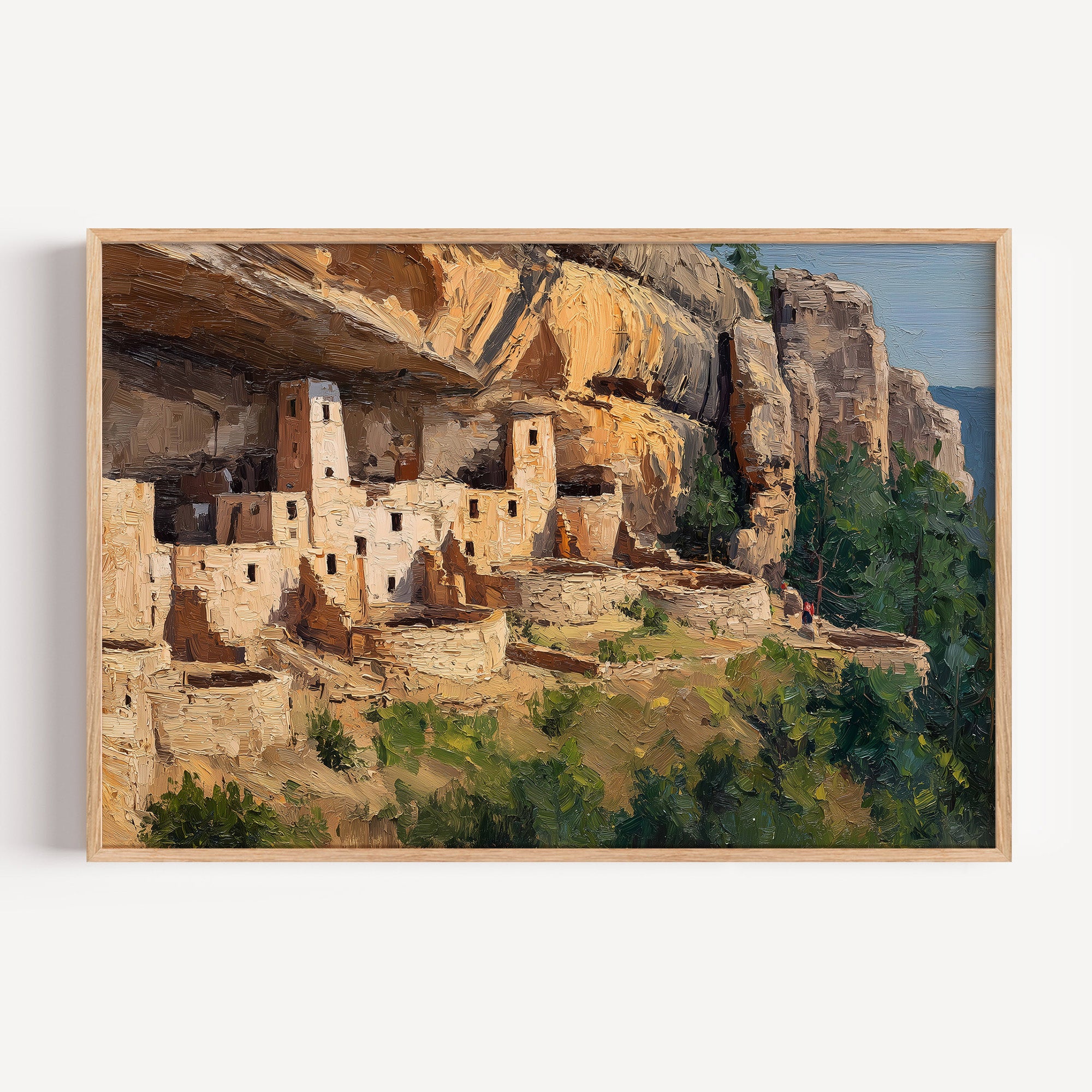 Mesa Verde National Park oil painting print in an oak frame: Cliff Palace under a sandstone alcove