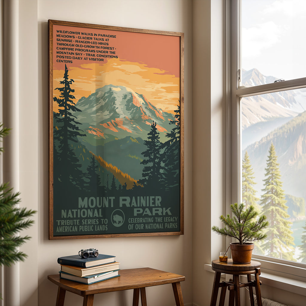 Mount Rainier National Park Vintage WPA Art