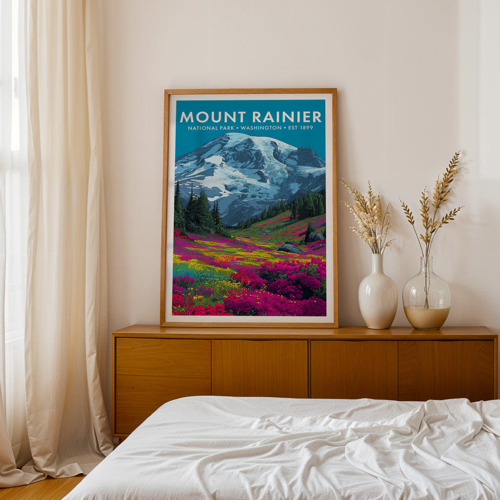Retro Mount Rainier National Park Print