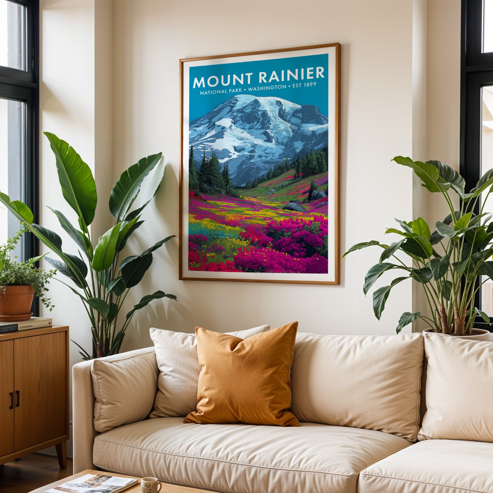 Retro Mount Rainier National Park Print