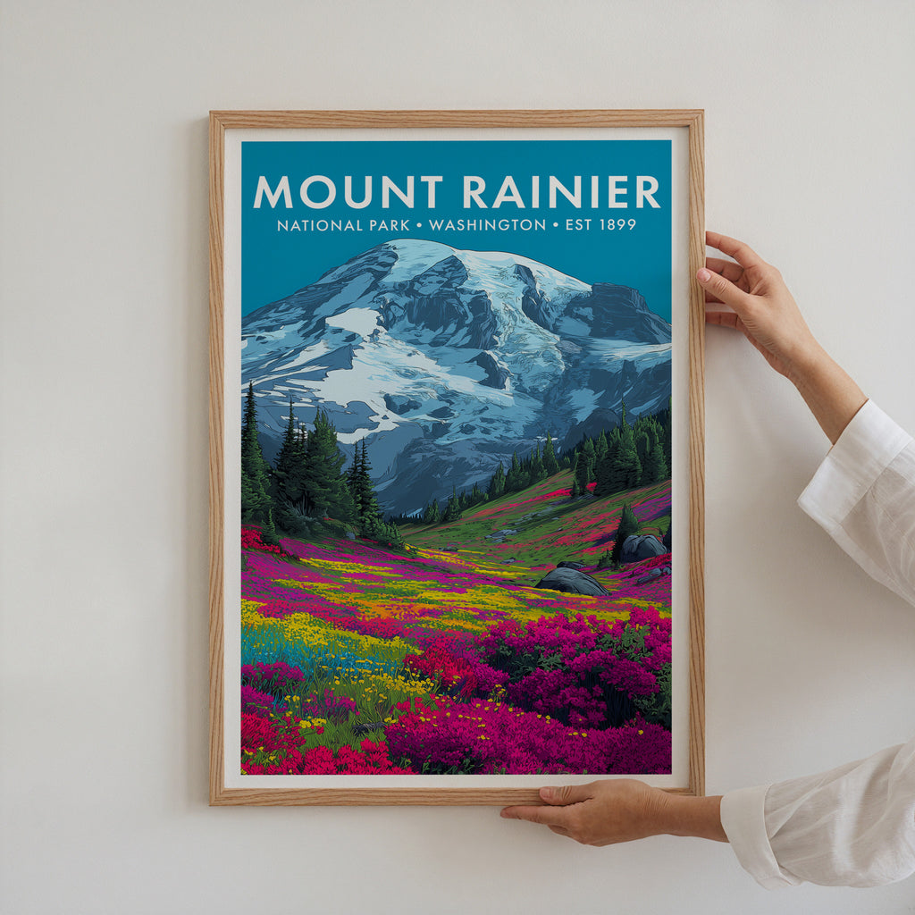 Retro Mount Rainier National Park Print