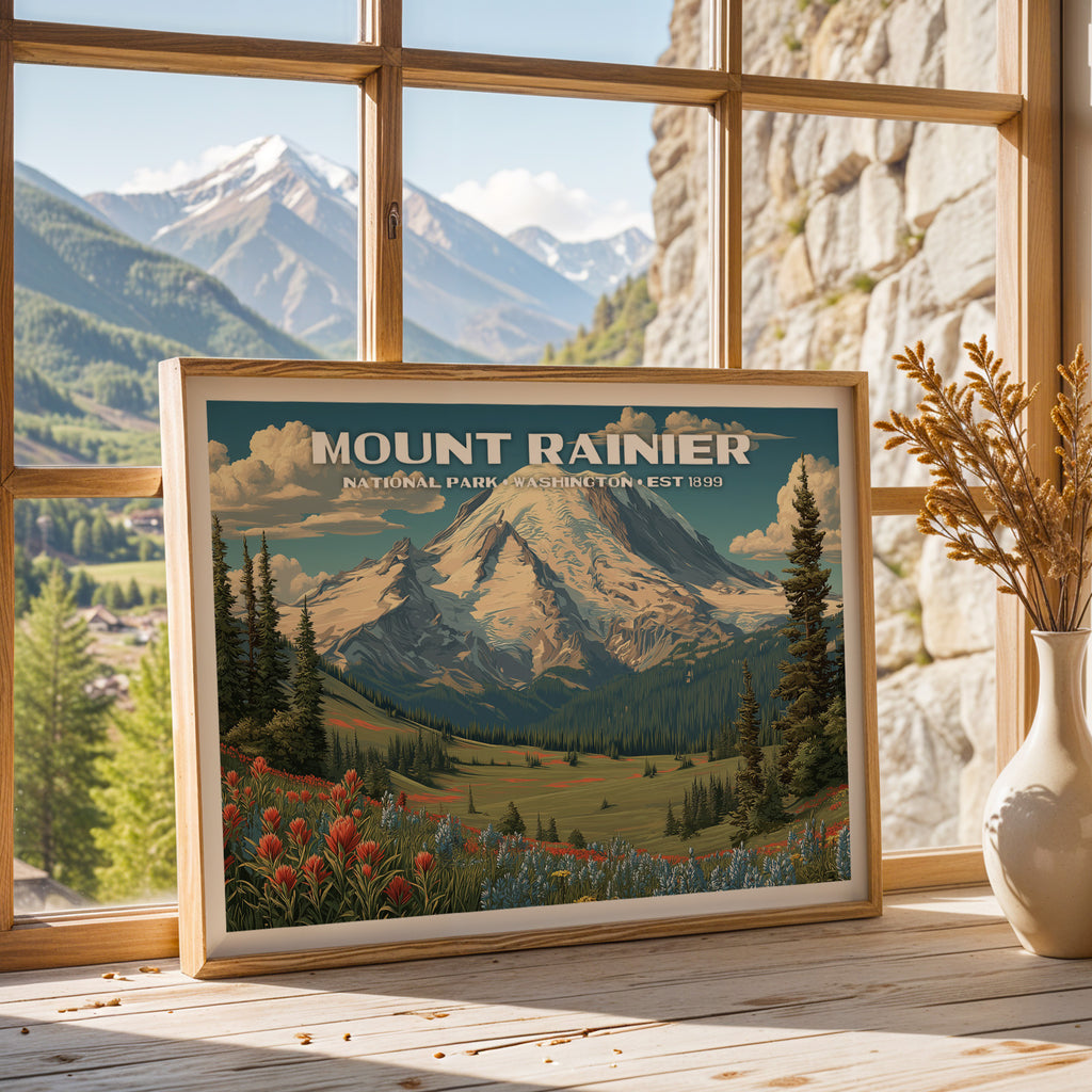 Mount Rainier National Park Horizontal Vintage Art