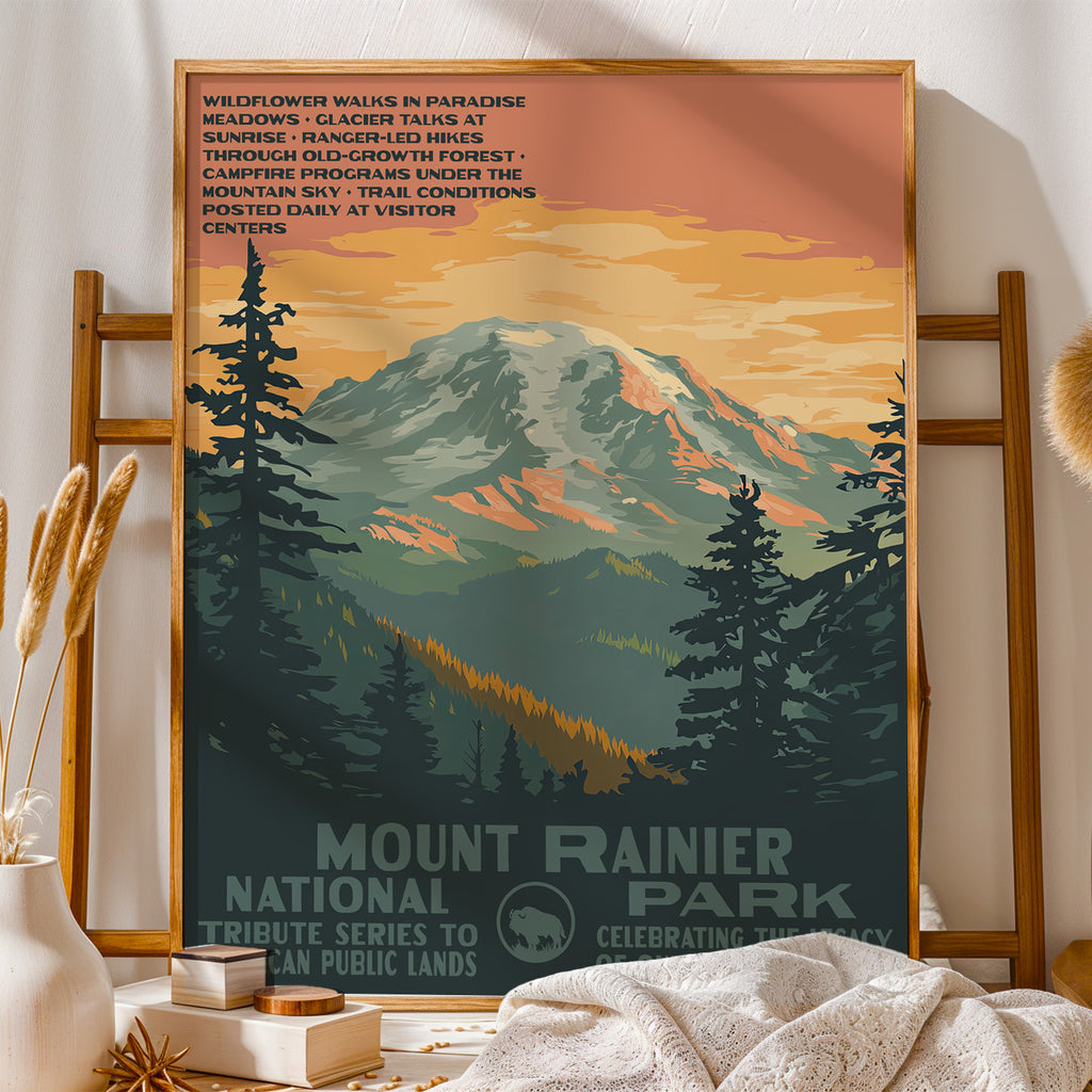 Mount Rainier National Park Vintage WPA Art