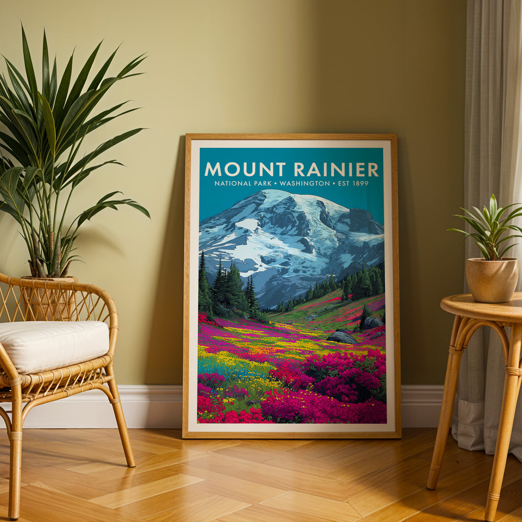 Retro Mount Rainier National Park Print