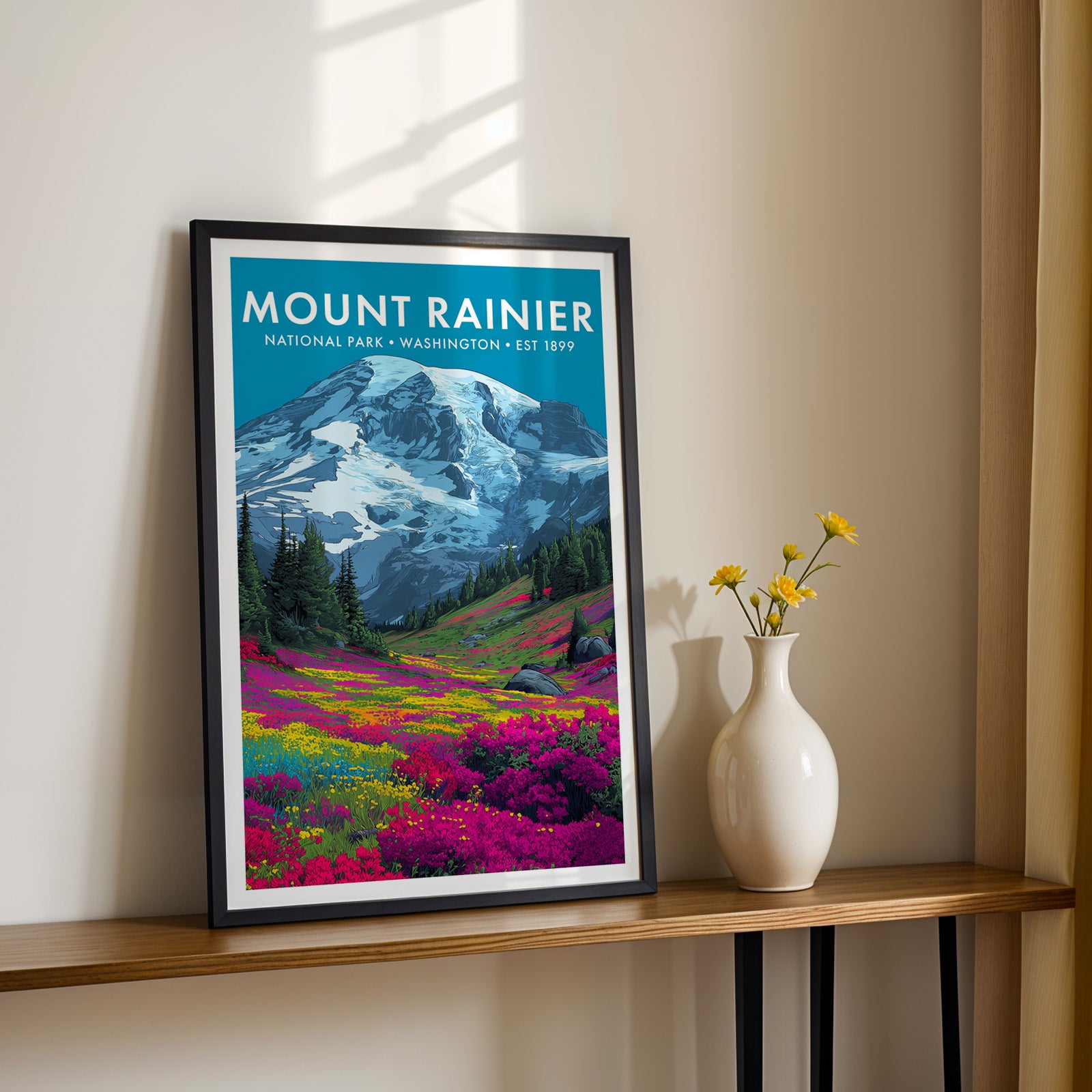 Retro Mount Rainier National Park Print