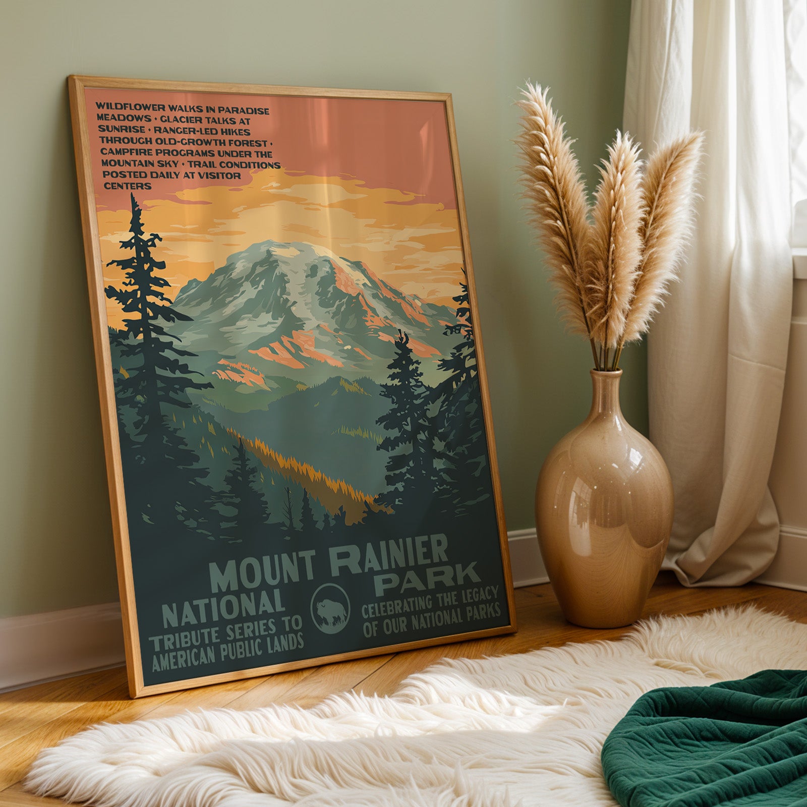 Mount Rainier National Park Vintage WPA Art