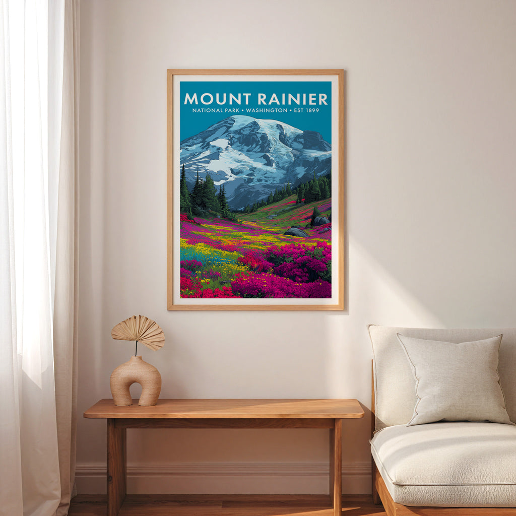 Retro Mount Rainier National Park Print