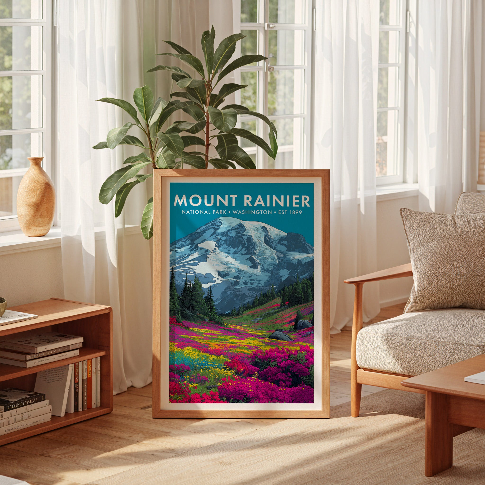 Retro Mount Rainier National Park Print