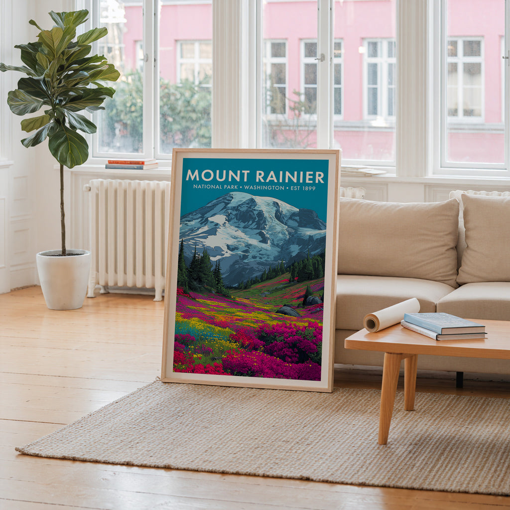 Retro Mount Rainier National Park Print