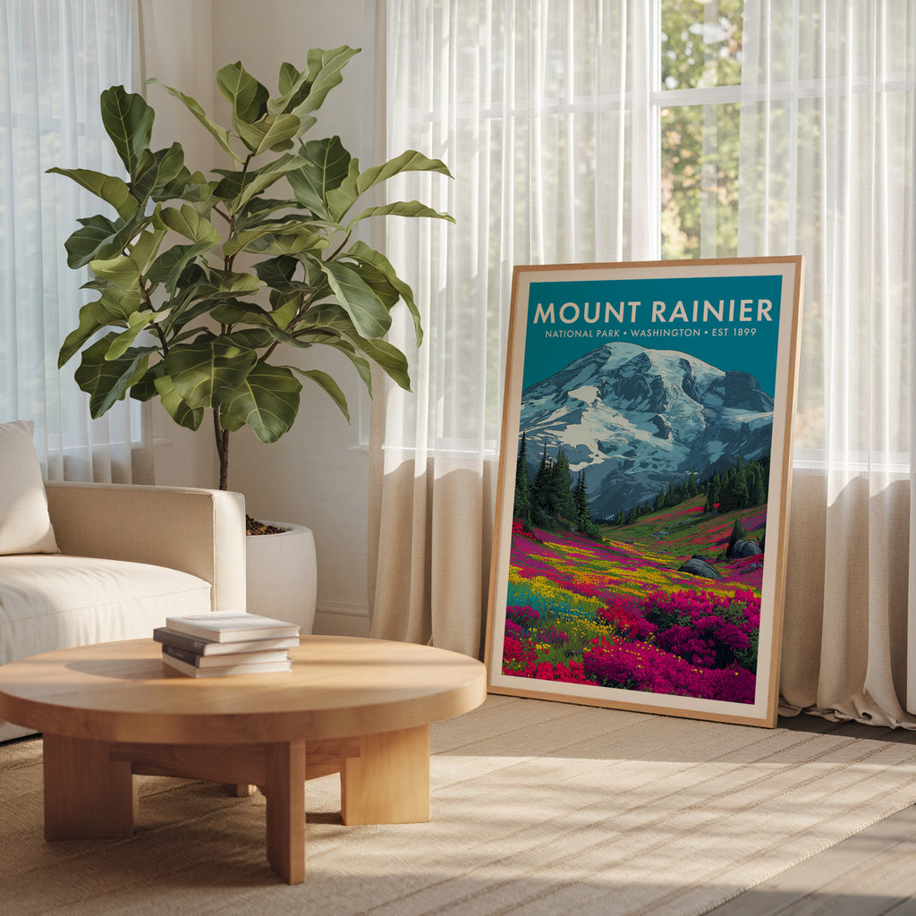 Retro Mount Rainier National Park Print