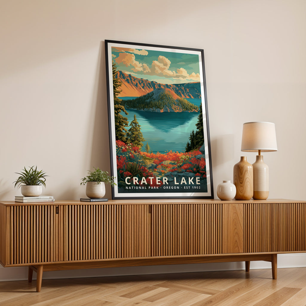 Crater Lake National Park Retro Art Print