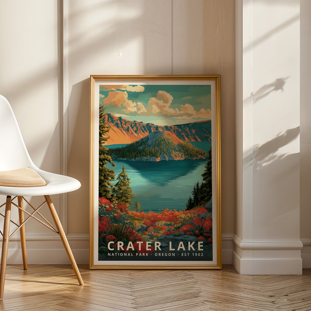 Crater Lake National Park Retro Art Print