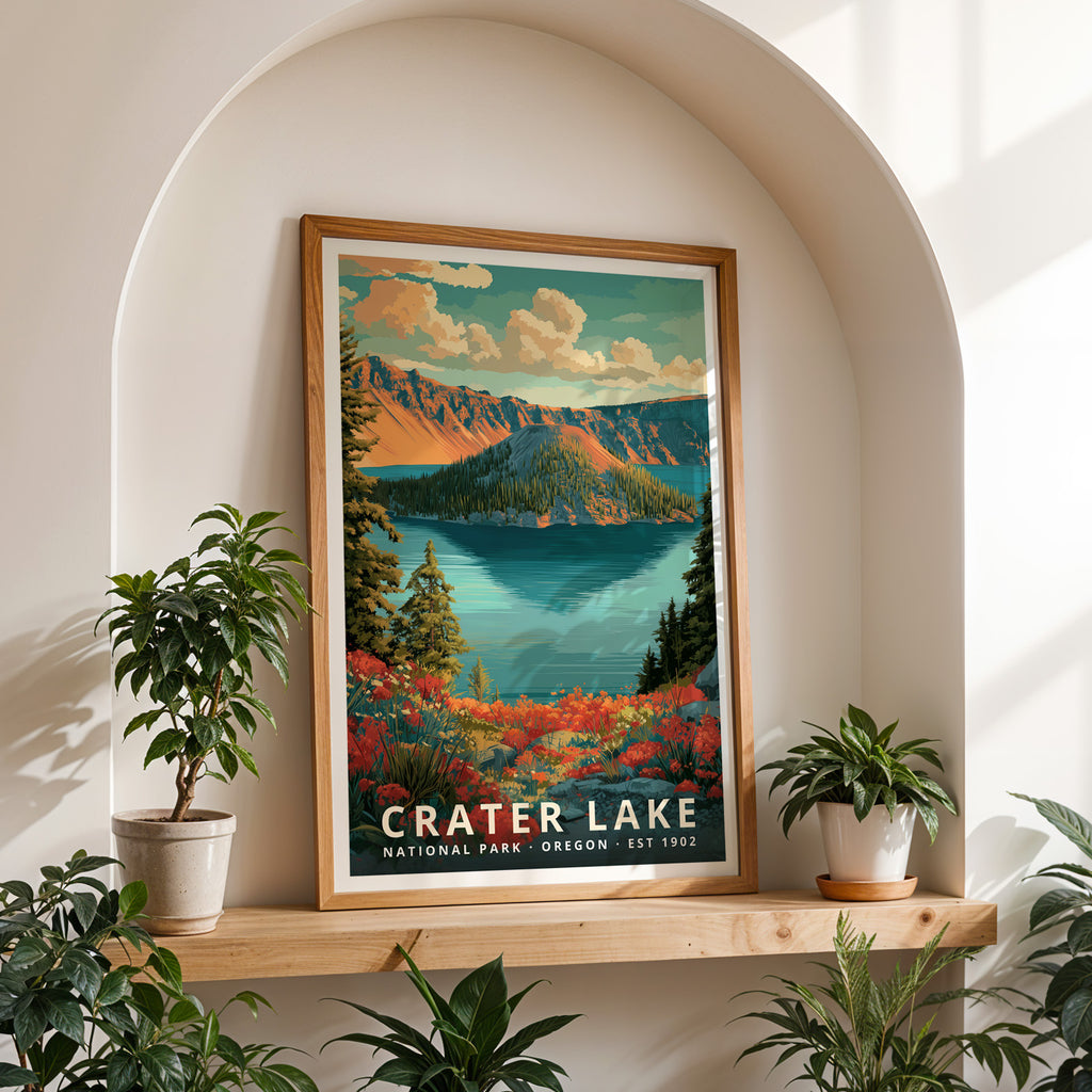Crater Lake National Park Retro Art Print