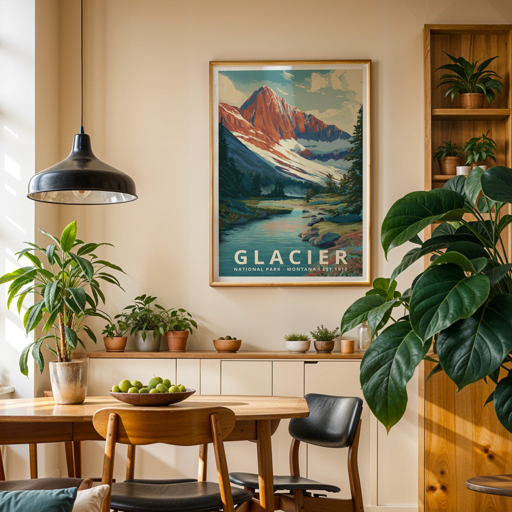 Glacier National Park Retro Art Print