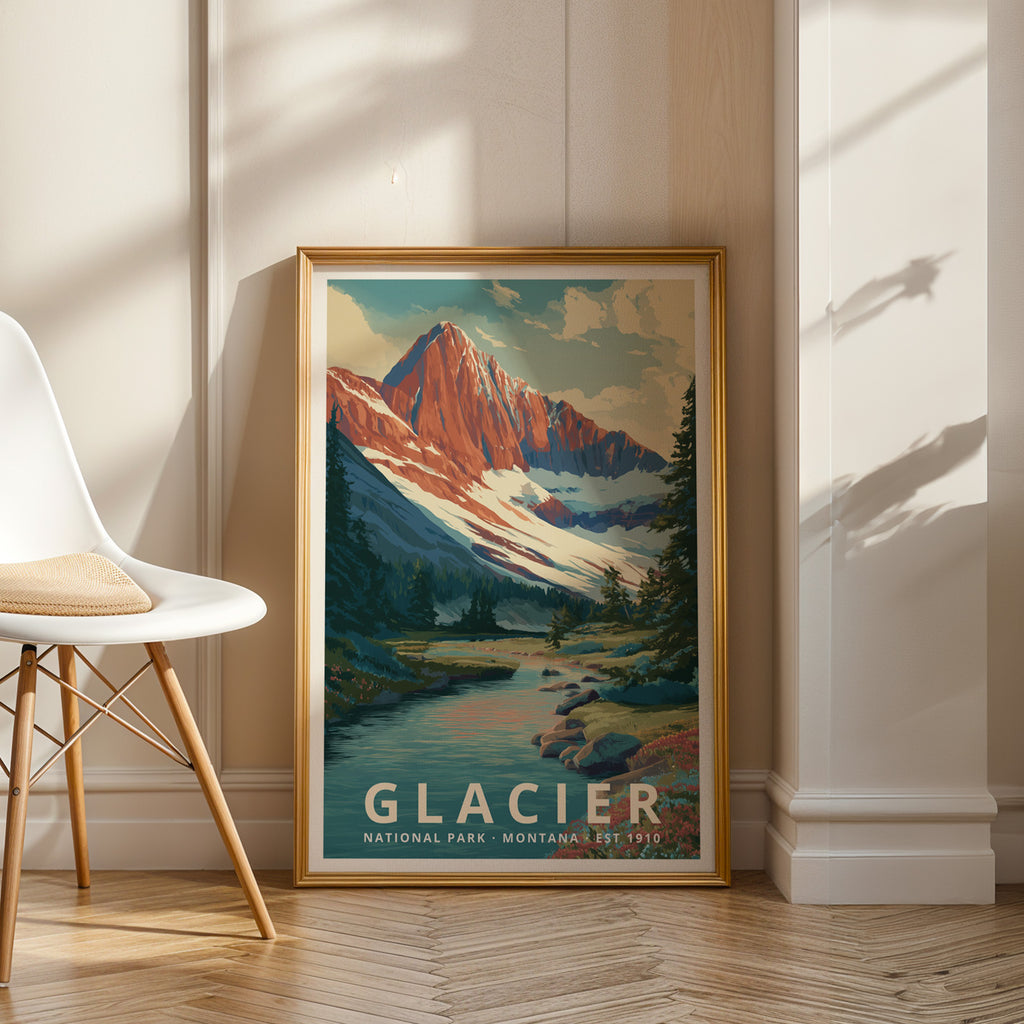 Glacier National Park Retro Art Print