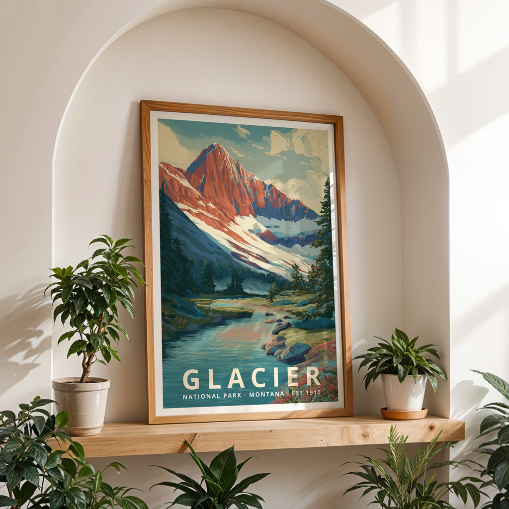 Glacier National Park Retro Art Print