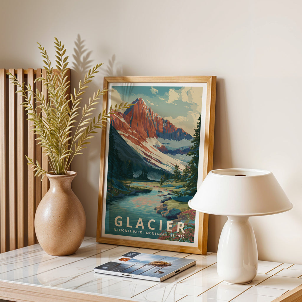 Glacier National Park Retro Art Print