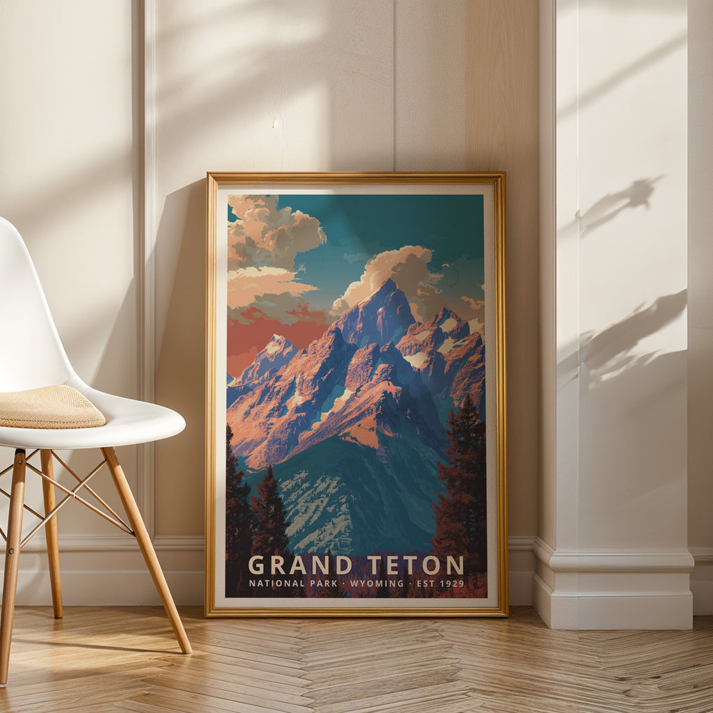 Grand Teton National Park Retro Art Print