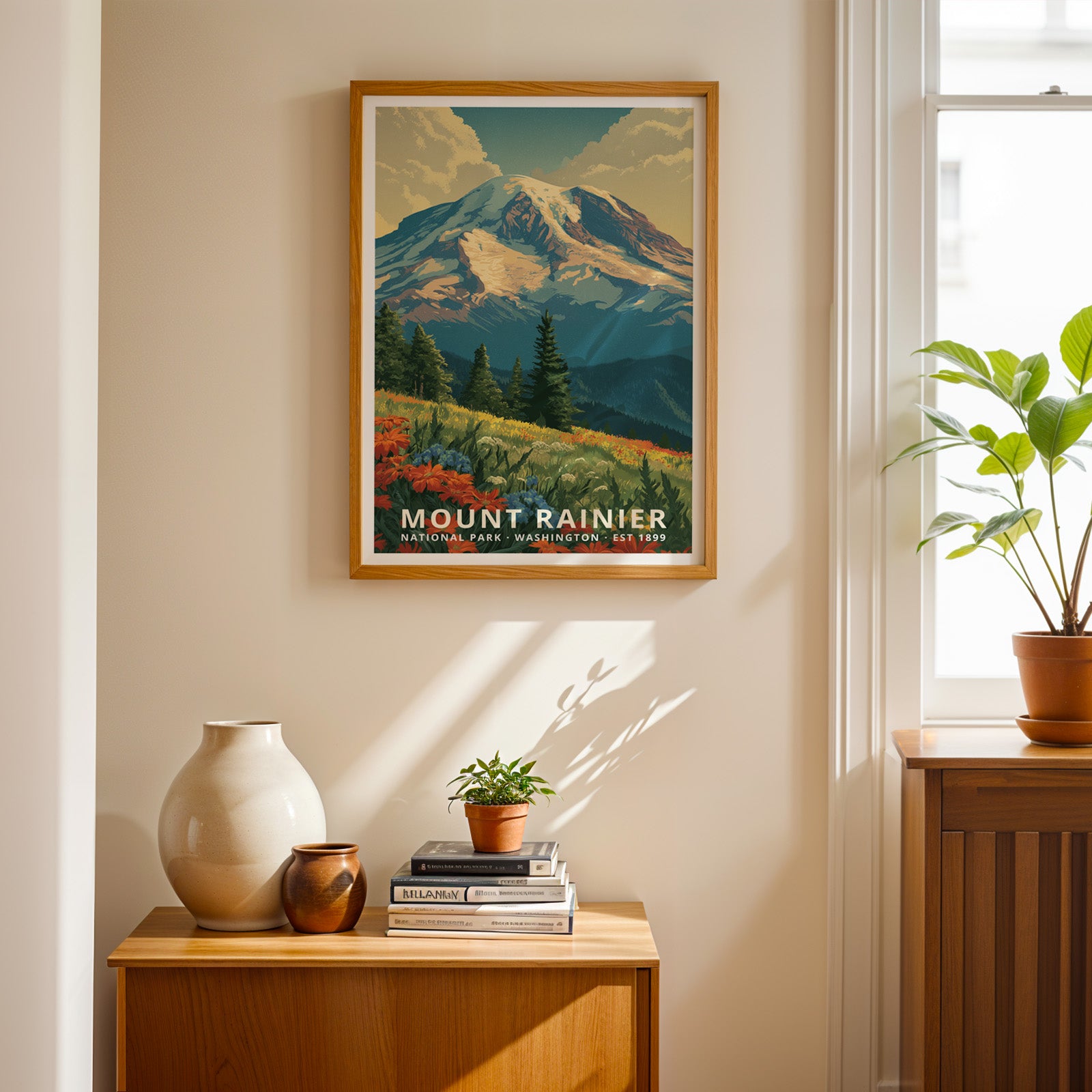 Mount Rainier National Park Retro Art Print