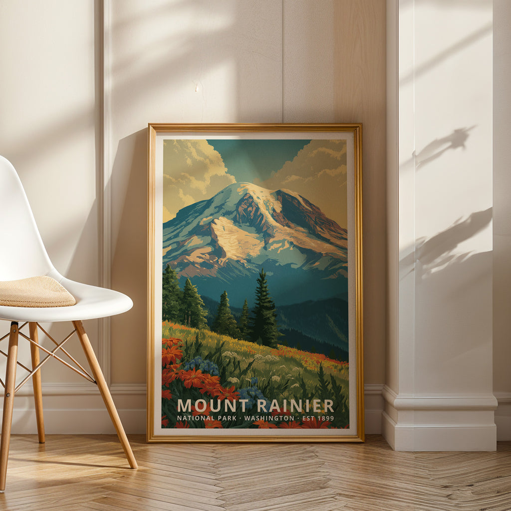 Mount Rainier National Park Retro Art Print