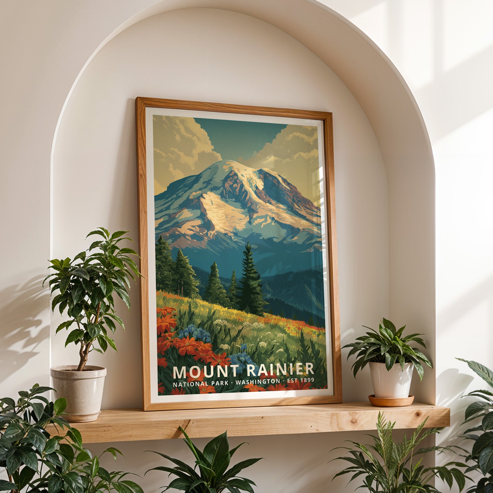 Mount Rainier National Park Retro Art Print