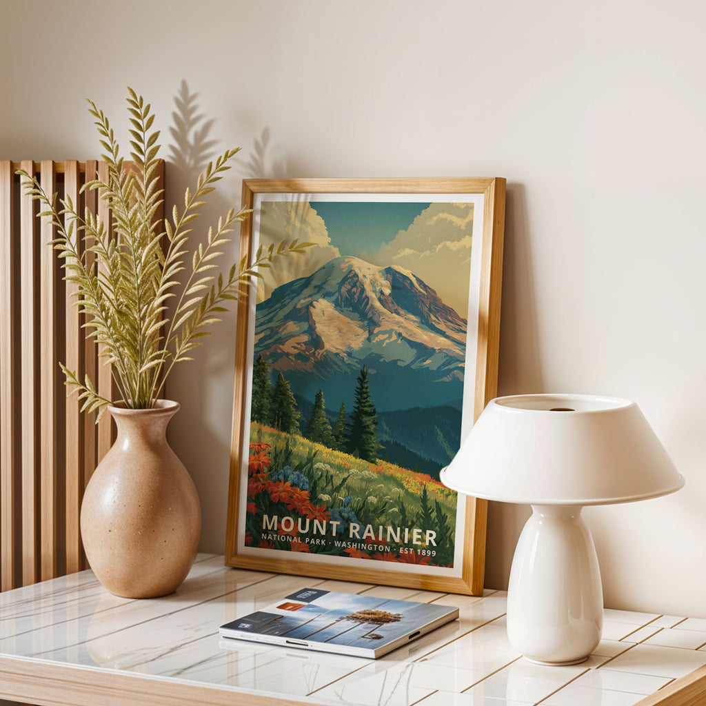 Mount Rainier National Park Retro Art Print
