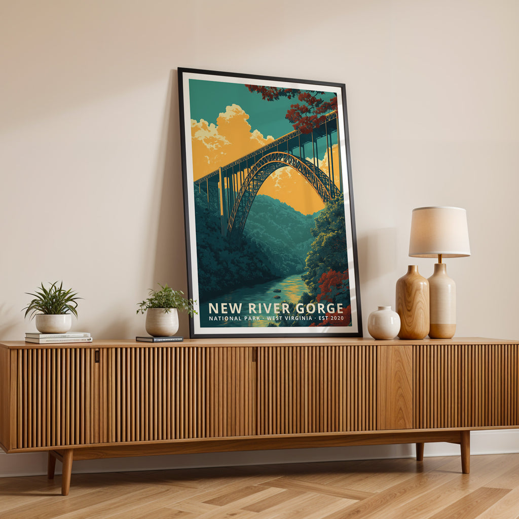 New River Gorge National Park Retro Art Print