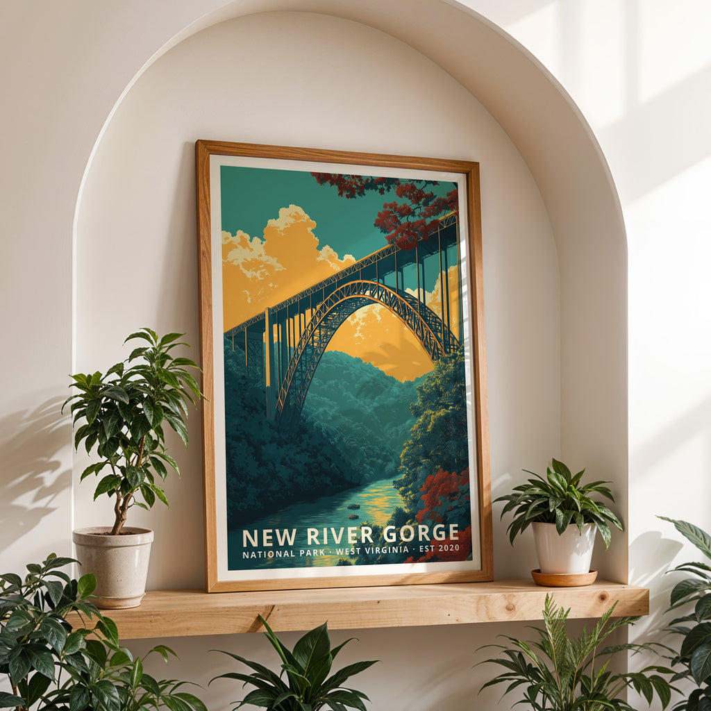 New River Gorge National Park Retro Art Print