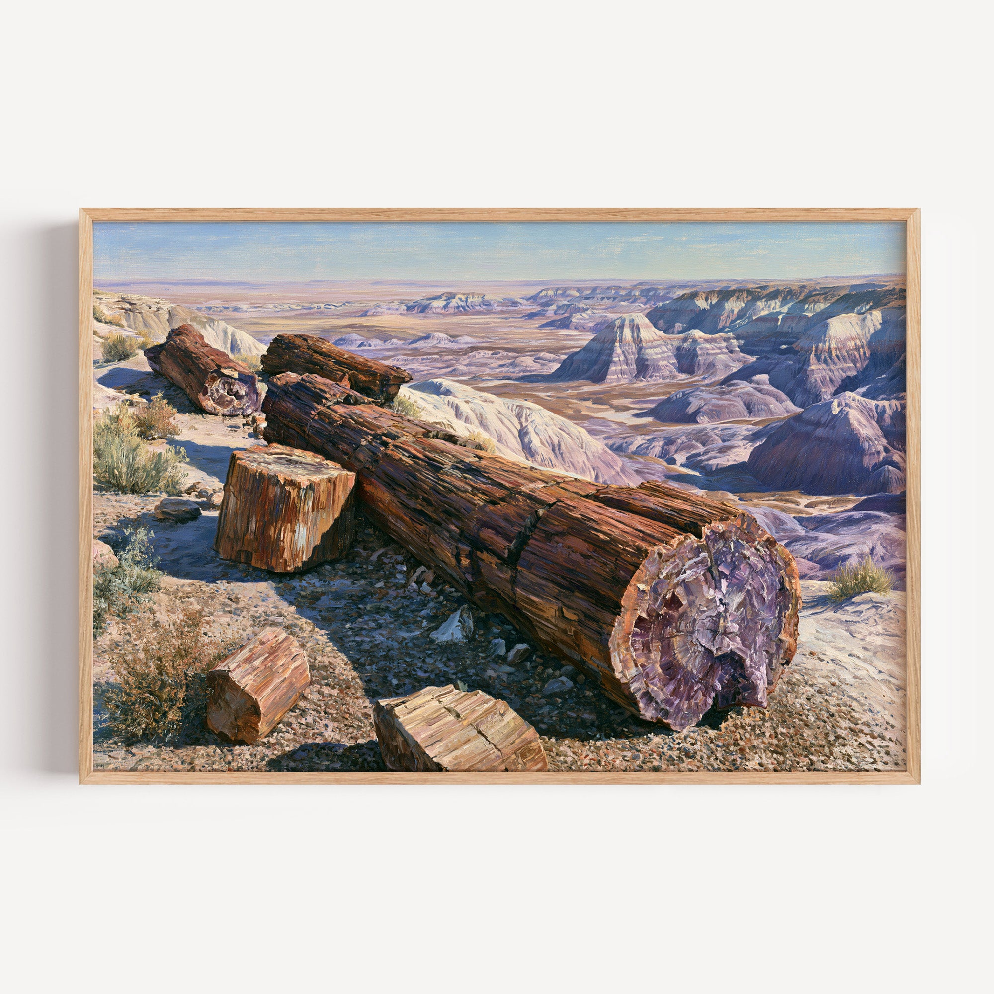 Petrified Forest classical oil painting print in an oak frame: a petrified log on the Painted Desert