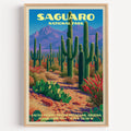 Cactus Forest Saguaro National Park vintage print in a light oak frame on a plain white wall