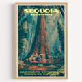 General Sherman Tree Sequoia National Park vintage print in a light oak frame on a plain white wall
